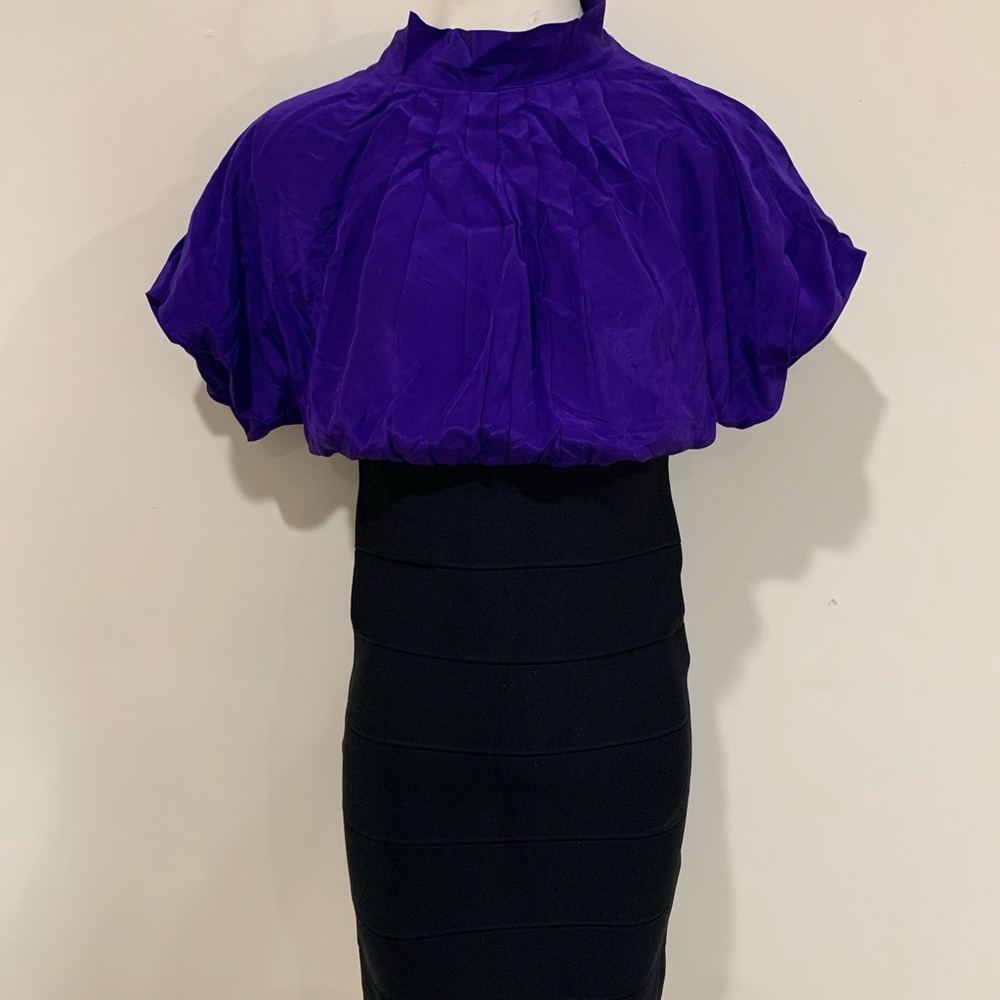 BCBG MAXAZRIA Black and purple bandage dress